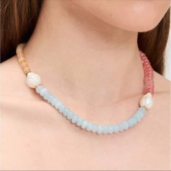 Multicolor Beaded Necklace with Pearls A1344 - Picture 2 of 5